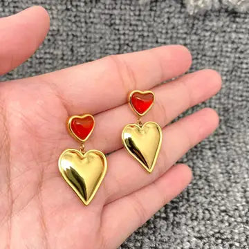 Red Dangle Hearts Earrings