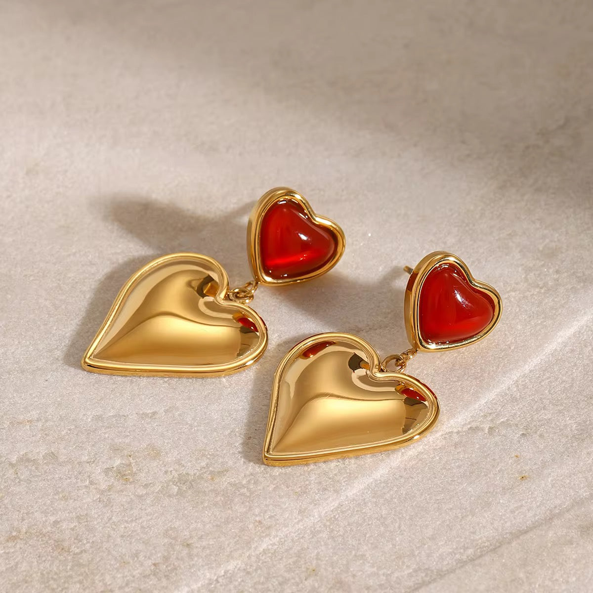 Red Dangle Hearts Earrings