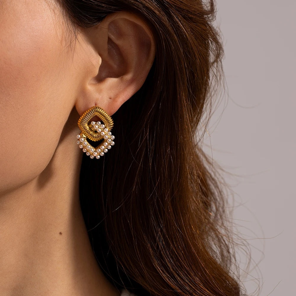 Vintage Cubic Pearl Earrings
