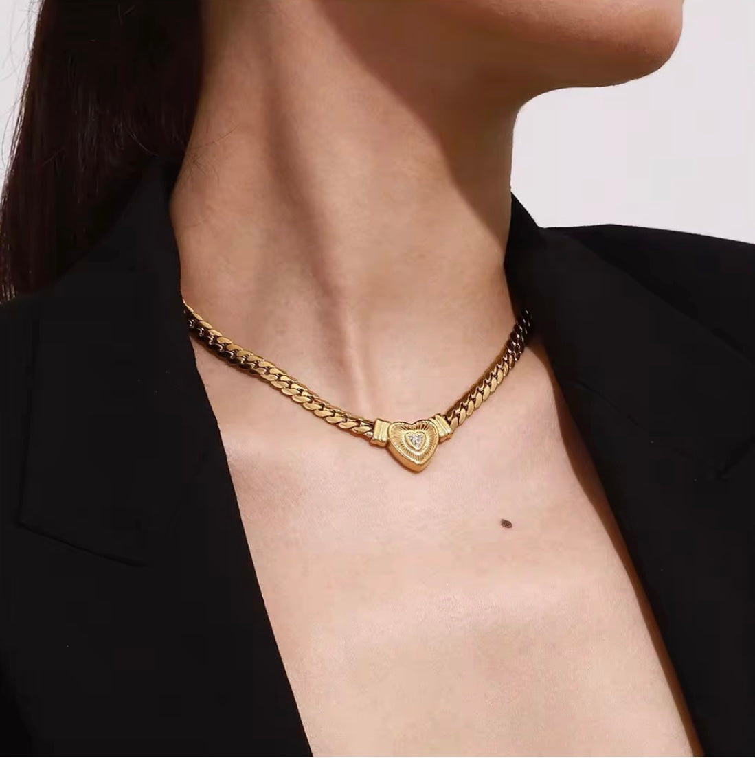 Heart Cuban Chain Necklace