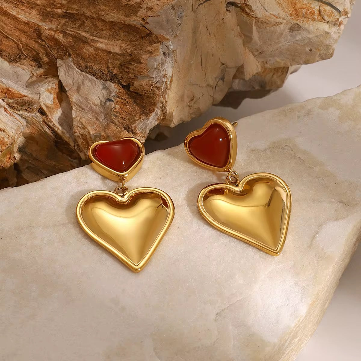 Red Dangle Hearts Earrings