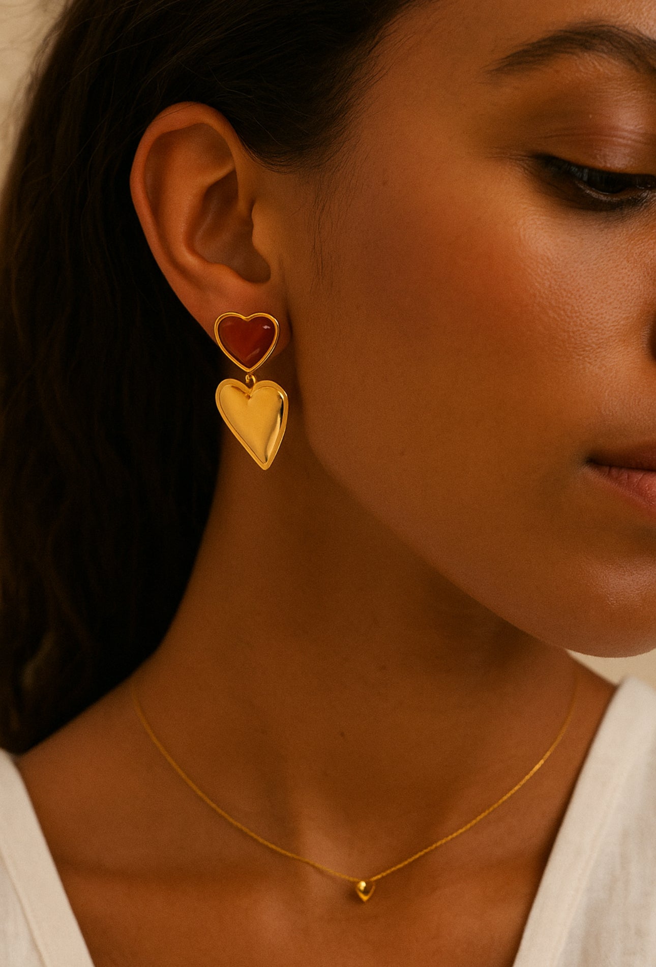 Red Dangle Hearts Earrings