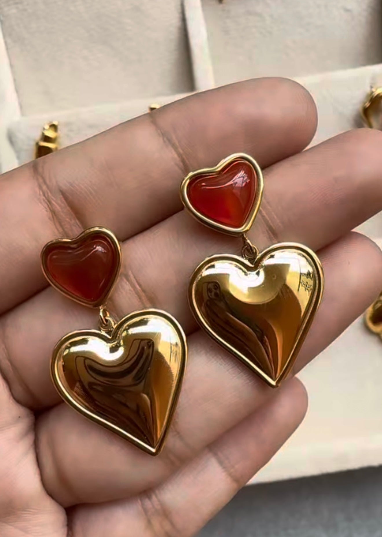 Red Dangle Hearts Earrings