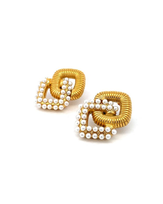 Vintage Cubic Pearl Earrings