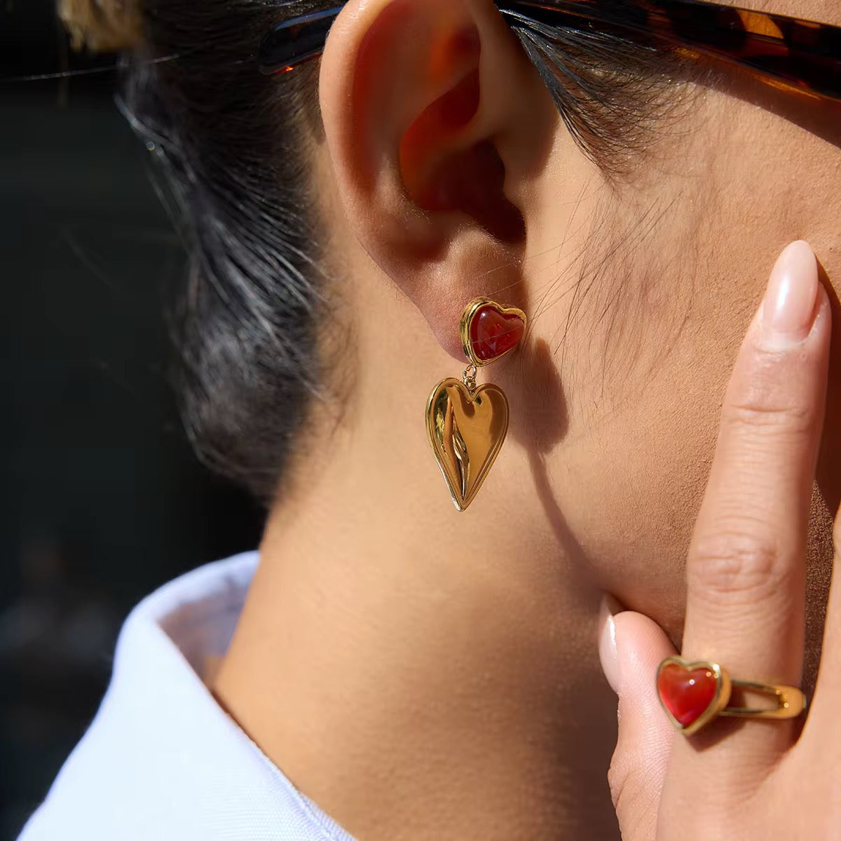 Red Dangle Hearts Earrings