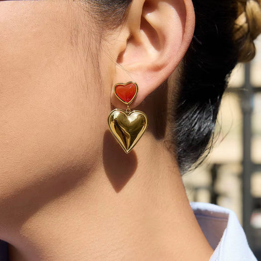 Red Dangle Hearts Earrings