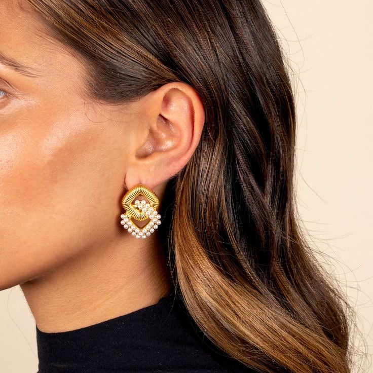 Vintage Cubic Pearl Earrings