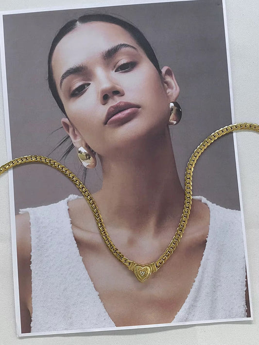 Heart Cuban Chain Necklace