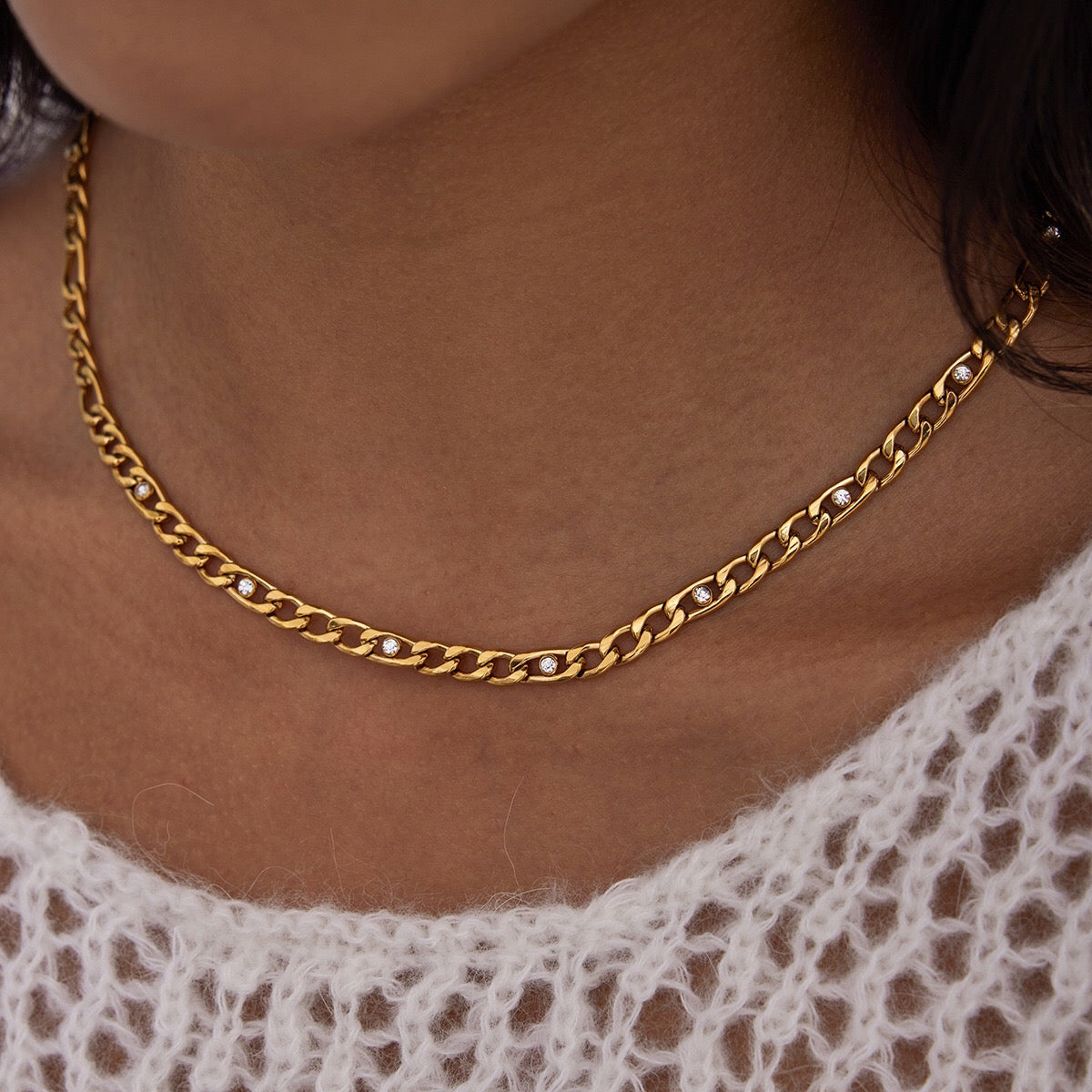 Figaro Chain with a Touch of Diamonds Necklace