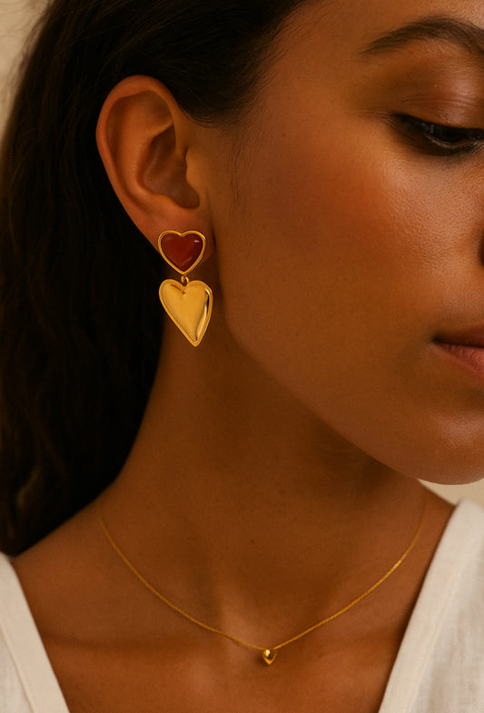 Red Dangle Hearts Earrings