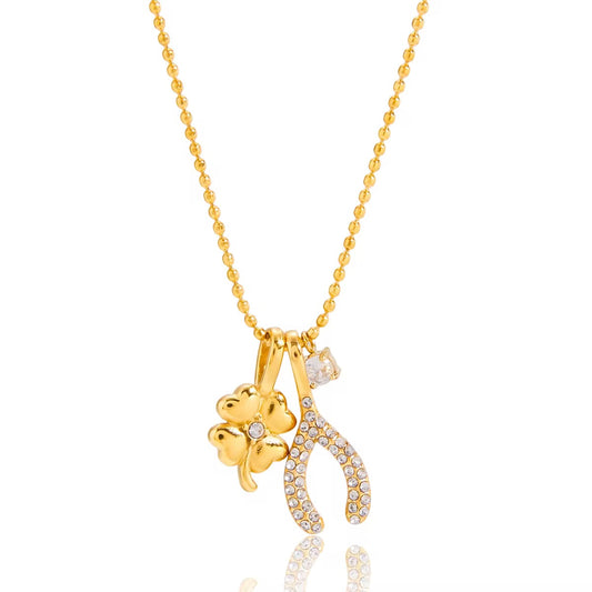 Clover Wishbone Charms Necklace