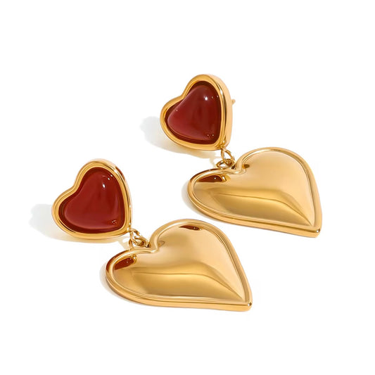 Red Dangle Hearts Earrings